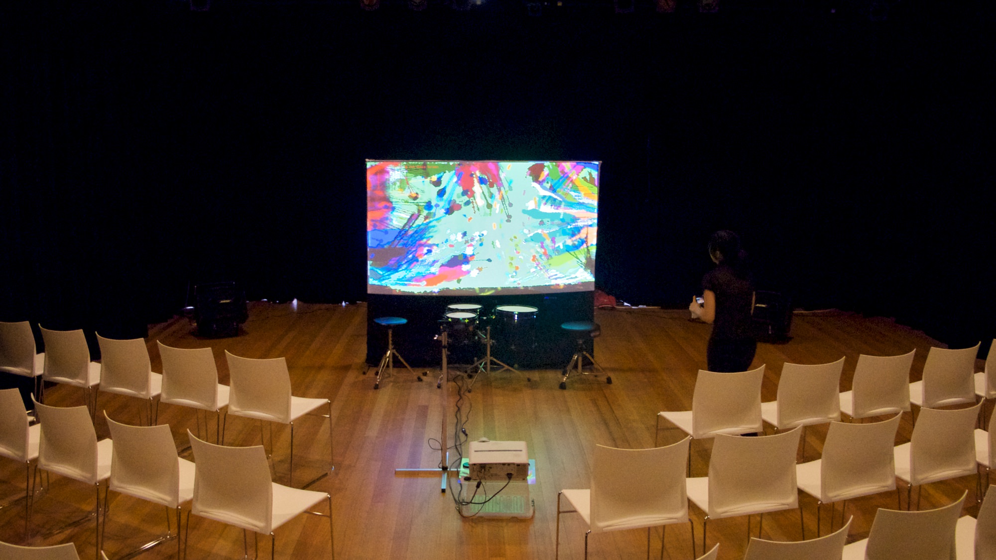 The stage setup for Strike on Stage at Belconnen Arts Centre, Canberra.